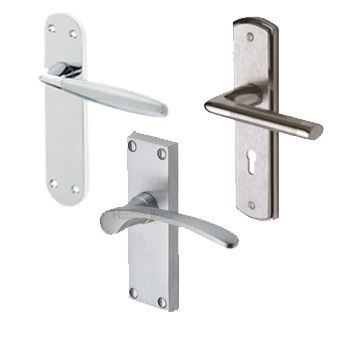 Silver Lever Door Handles on a Backplate