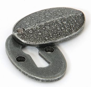 51mm x 29mm Oval Standard Keyhole Covered Escutcheon in Pewter - From the Anvil | 33664